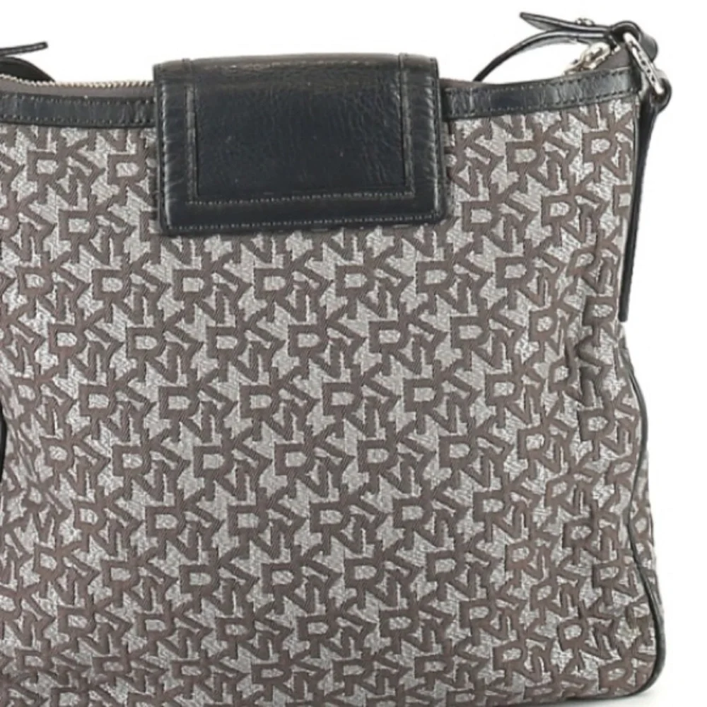 DKNY | Black & Gray Patterned Bag Canvas Leather Crossbody Logo Silver Hardware